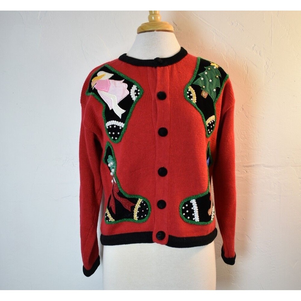 Design Options Philip & Jane Gordon Red Stockings Christmas Cardigan Sweater